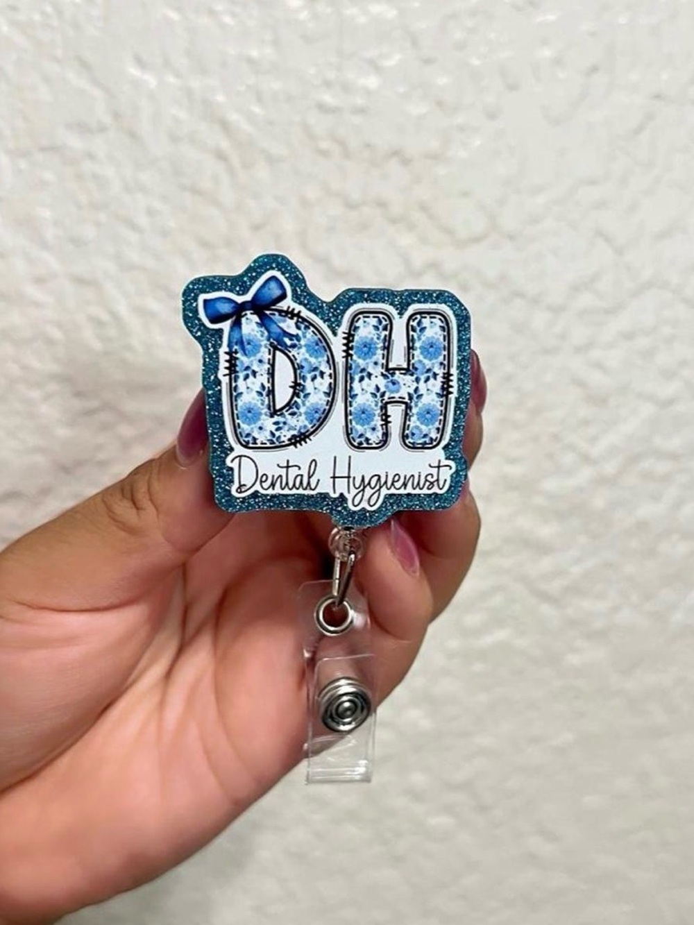 Dental Hygienist “DH” Glitter Retractable Badge Reel